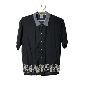 Disney Store Mens L Black Mickey Mouse Martini Cocktail SS Camp Shirt Vtg‎ Y2K